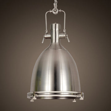 Prim Industrial 1-Light Dome Shade Pendant Light with Frosted Glass Diffuser Satin Nickel